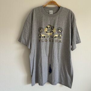 Vintage Florida T Shirt Grey Navy Blue Oceanic XL Oversized Beach Yellow White